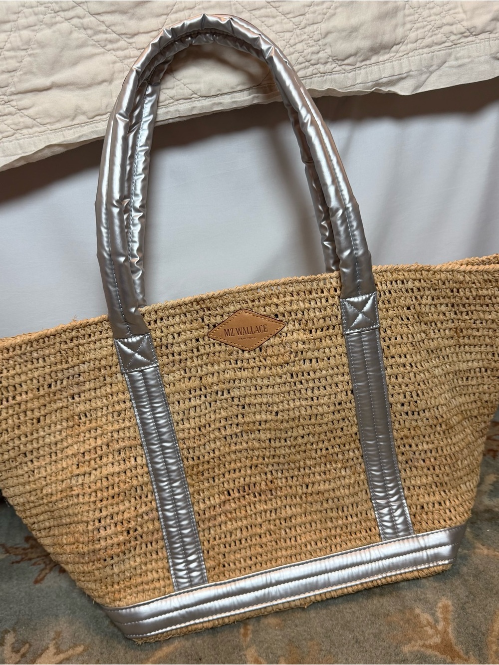 MZ Wallace Straw Tote with Silver Trim
